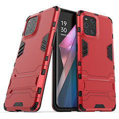 Silikon Hülle Handyhülle und Kunststoff Schutzhülle Hartschalen Tasche mit Ständer T01 für Oppo Find X3 5G Rot