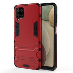 Silikon Hülle Handyhülle und Kunststoff Schutzhülle Hartschalen Tasche mit Ständer T01 für Samsung Galaxy A12 Nacho Rot