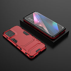 Silikon Hülle Handyhülle und Kunststoff Schutzhülle Hartschalen Tasche mit Ständer T02 für Oppo Find X3 5G Rot