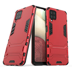 Silikon Hülle Handyhülle und Kunststoff Schutzhülle Hartschalen Tasche mit Ständer T02 für Samsung Galaxy A12 Nacho Rot