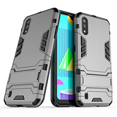 Silikon Hülle Handyhülle und Kunststoff Schutzhülle Hartschalen Tasche mit Ständer T02 für Samsung Galaxy M01 Grau