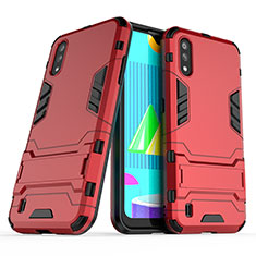 Silikon Hülle Handyhülle und Kunststoff Schutzhülle Hartschalen Tasche mit Ständer T02 für Samsung Galaxy M01 Rot