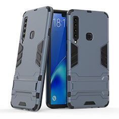 Silikon Hülle Handyhülle und Kunststoff Schutzhülle Hartschalen Tasche mit Ständer T03 für Samsung Galaxy A9 (2018) A920 Blau