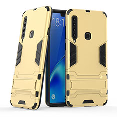 Silikon Hülle Handyhülle und Kunststoff Schutzhülle Hartschalen Tasche mit Ständer T03 für Samsung Galaxy A9 (2018) A920 Gold