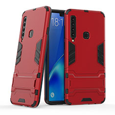 Silikon Hülle Handyhülle und Kunststoff Schutzhülle Hartschalen Tasche mit Ständer T03 für Samsung Galaxy A9 (2018) A920 Rot