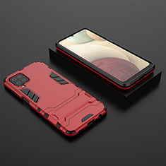 Silikon Hülle Handyhülle und Kunststoff Schutzhülle Hartschalen Tasche mit Ständer T04 für Samsung Galaxy A12 Nacho Rot