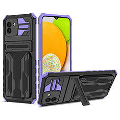 Silikon Hülle Handyhülle und Kunststoff Schutzhülle Hartschalen Tasche mit Ständer YF1 für Samsung Galaxy A03 Violett