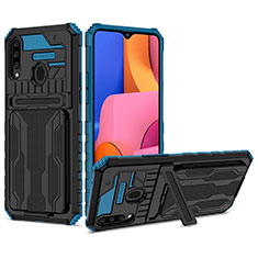 Silikon Hülle Handyhülle und Kunststoff Schutzhülle Hartschalen Tasche mit Ständer YF1 für Samsung Galaxy A20s Blau