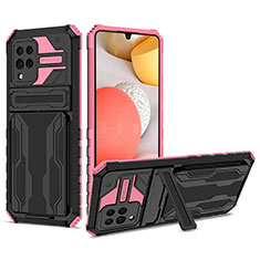 Silikon Hülle Handyhülle und Kunststoff Schutzhülle Hartschalen Tasche mit Ständer YF1 für Samsung Galaxy A42 5G Pink