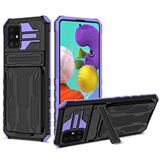 Silikon Hülle Handyhülle und Kunststoff Schutzhülle Hartschalen Tasche mit Ständer YF1 für Samsung Galaxy A51 5G Violett