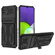 Silikon Hülle Handyhülle und Kunststoff Schutzhülle Hartschalen Tasche mit Ständer YF1 für Samsung Galaxy F42 5G Schwarz