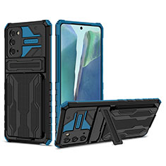 Silikon Hülle Handyhülle und Kunststoff Schutzhülle Hartschalen Tasche mit Ständer YF1 für Samsung Galaxy Note 20 5G Blau