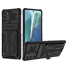 Silikon Hülle Handyhülle und Kunststoff Schutzhülle Hartschalen Tasche mit Ständer YF1 für Samsung Galaxy Note 20 5G Schwarz