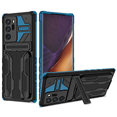 Silikon Hülle Handyhülle und Kunststoff Schutzhülle Hartschalen Tasche mit Ständer YF1 für Samsung Galaxy Note 20 Ultra 5G Blau