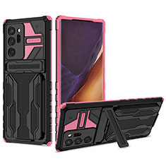 Silikon Hülle Handyhülle und Kunststoff Schutzhülle Hartschalen Tasche mit Ständer YF1 für Samsung Galaxy Note 20 Ultra 5G Pink