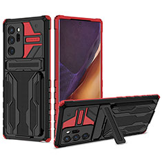 Silikon Hülle Handyhülle und Kunststoff Schutzhülle Hartschalen Tasche mit Ständer YF1 für Samsung Galaxy Note 20 Ultra 5G Rot