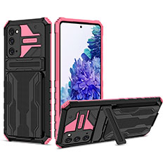 Silikon Hülle Handyhülle und Kunststoff Schutzhülle Hartschalen Tasche mit Ständer YF1 für Samsung Galaxy S20 FE (2022) 5G Pink