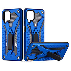 Silikon Hülle Handyhülle und Kunststoff Schutzhülle Hartschalen Tasche mit Ständer YF2 für Samsung Galaxy A12 5G Blau