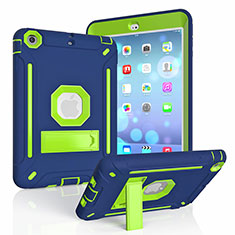 Silikon Hülle Handyhülle und Kunststoff Schutzhülle Hartschalen Tasche mit Ständer YJ1 für Apple iPad Mini 3 Blau