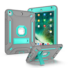 Silikon Hülle Handyhülle und Kunststoff Schutzhülle Hartschalen Tasche mit Ständer YJ1 für Apple iPad Mini 4 Grau