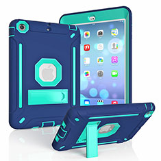 Silikon Hülle Handyhülle und Kunststoff Schutzhülle Hartschalen Tasche mit Ständer YJ2 für Apple iPad Mini 2 Blau