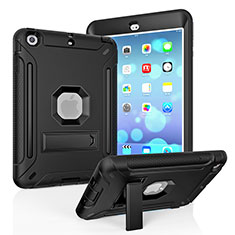 Silikon Hülle Handyhülle und Kunststoff Schutzhülle Hartschalen Tasche mit Ständer YJ2 für Apple iPad Mini 2 Schwarz