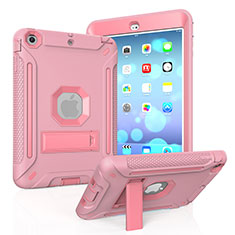 Silikon Hülle Handyhülle und Kunststoff Schutzhülle Hartschalen Tasche mit Ständer YJ2 für Apple iPad Mini 3 Rosa
