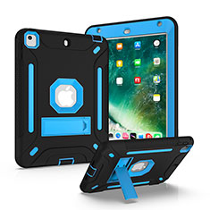 Silikon Hülle Handyhülle und Kunststoff Schutzhülle Hartschalen Tasche mit Ständer YJ2 für Apple iPad Mini 4 Blau und Schwarz