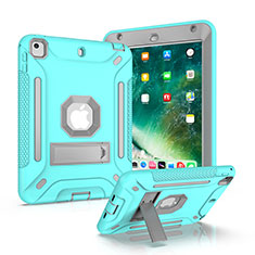 Silikon Hülle Handyhülle und Kunststoff Schutzhülle Hartschalen Tasche mit Ständer YJ2 für Apple iPad Mini 5 (2019) Hellblau