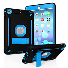 Silikon Hülle Handyhülle und Kunststoff Schutzhülle Hartschalen Tasche mit Ständer YJ2 für Apple iPad Mini Blau und Schwarz