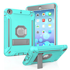 Silikon Hülle Handyhülle und Kunststoff Schutzhülle Hartschalen Tasche mit Ständer YJ2 für Apple iPad Mini Hellblau