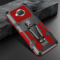 Silikon Hülle Handyhülle und Kunststoff Schutzhülle Hartschalen Tasche mit Ständer ZJ2 für Xiaomi Mi 10T Lite 5G Rot