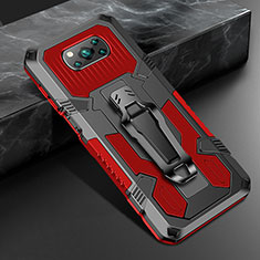 Silikon Hülle Handyhülle und Kunststoff Schutzhülle Hartschalen Tasche mit Ständer ZJ2 für Xiaomi Poco X3 NFC Rot