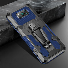 Silikon Hülle Handyhülle und Kunststoff Schutzhülle Hartschalen Tasche mit Ständer ZJ2 für Xiaomi Poco X3 Pro Blau
