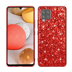 Silikon Hülle Handyhülle und Kunststoff Schutzhülle Hartschalen Tasche Vorder und Rückseite 360 Grad Ganzkörper Bling-Bling für Samsung Galaxy A42 5G Rot