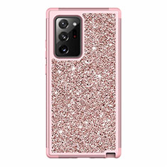 Silikon Hülle Handyhülle und Kunststoff Schutzhülle Hartschalen Tasche Vorder und Rückseite 360 Grad Ganzkörper Bling-Bling für Samsung Galaxy Note 20 Ultra 5G Rosegold