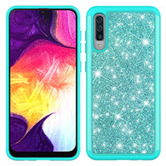 Silikon Hülle Handyhülle und Kunststoff Schutzhülle Hartschalen Tasche Vorder und Rückseite 360 Grad Ganzkörper Bling-Bling JX1 für Samsung Galaxy A30S Cyan