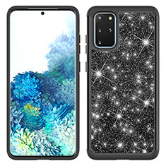 Silikon Hülle Handyhülle und Kunststoff Schutzhülle Hartschalen Tasche Vorder und Rückseite 360 Grad Ganzkörper Bling-Bling JX1 für Samsung Galaxy S20 Plus Schwarz