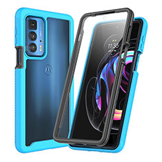 Silikon Hülle Handyhülle und Kunststoff Schutzhülle Hartschalen Tasche Vorder und Rückseite 360 Grad Ganzkörper für Motorola Moto Edge 20 Pro 5G Hellblau