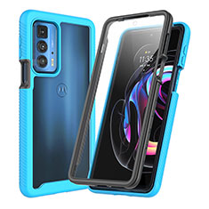Silikon Hülle Handyhülle und Kunststoff Schutzhülle Hartschalen Tasche Vorder und Rückseite 360 Grad Ganzkörper für Motorola Moto Edge S Pro 5G Hellblau