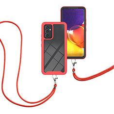Silikon Hülle Handyhülle und Kunststoff Schutzhülle Hartschalen Tasche Vorder und Rückseite 360 Grad Ganzkörper mit Schlüsselband Lanyard für Samsung Galaxy A05s Rot