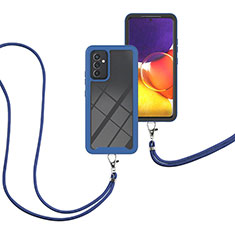 Silikon Hülle Handyhülle und Kunststoff Schutzhülle Hartschalen Tasche Vorder und Rückseite 360 Grad Ganzkörper mit Schlüsselband Lanyard für Samsung Galaxy A25 5G Blau