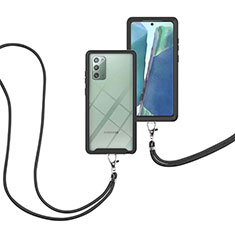 Silikon Hülle Handyhülle und Kunststoff Schutzhülle Hartschalen Tasche Vorder und Rückseite 360 Grad Ganzkörper mit Schlüsselband Lanyard für Samsung Galaxy Note 20 5G Schwarz