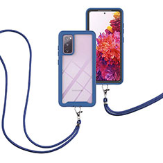 Silikon Hülle Handyhülle und Kunststoff Schutzhülle Hartschalen Tasche Vorder und Rückseite 360 Grad Ganzkörper mit Schlüsselband Lanyard für Samsung Galaxy S20 FE (2022) 5G Blau