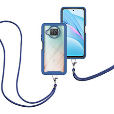Silikon Hülle Handyhülle und Kunststoff Schutzhülle Hartschalen Tasche Vorder und Rückseite 360 Grad Ganzkörper mit Schlüsselband Lanyard für Xiaomi Mi 10i 5G Blau