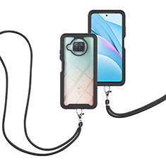 Silikon Hülle Handyhülle und Kunststoff Schutzhülle Hartschalen Tasche Vorder und Rückseite 360 Grad Ganzkörper mit Schlüsselband Lanyard für Xiaomi Mi 10i 5G Schwarz
