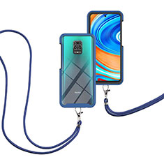 Silikon Hülle Handyhülle und Kunststoff Schutzhülle Hartschalen Tasche Vorder und Rückseite 360 Grad Ganzkörper mit Schlüsselband Lanyard für Xiaomi Poco M2 Pro Blau