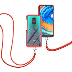 Silikon Hülle Handyhülle und Kunststoff Schutzhülle Hartschalen Tasche Vorder und Rückseite 360 Grad Ganzkörper mit Schlüsselband Lanyard für Xiaomi Poco M2 Pro Rot