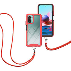 Silikon Hülle Handyhülle und Kunststoff Schutzhülle Hartschalen Tasche Vorder und Rückseite 360 Grad Ganzkörper mit Schlüsselband Lanyard für Xiaomi Poco M5S Rot