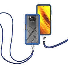 Silikon Hülle Handyhülle und Kunststoff Schutzhülle Hartschalen Tasche Vorder und Rückseite 360 Grad Ganzkörper mit Schlüsselband Lanyard für Xiaomi Poco X3 Pro Blau